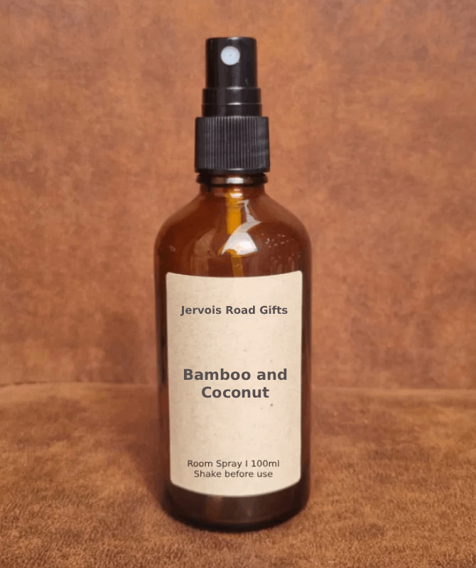 Bamboo and Coconut Scent room spray in amber glass bottle by Jervois Road Gifts